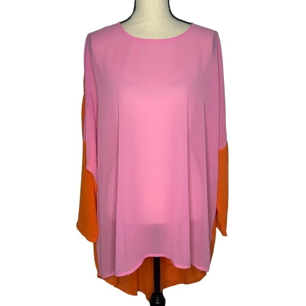 Never Fully Dressed Colorblock High Low Chiffon Blouse - Picture 2 of 15